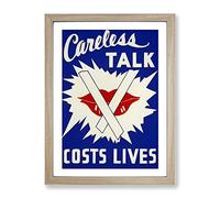 Wpa Careless Talk Costs Lives Poster Vintage Framed Print | A3 Oak Framed Wall Art | Ready to Hang | Classic Nature Picture | Living Room Bedroom Lounge Office