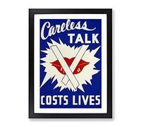 Wpa Careless Talk Costs Lives Poster Vintage Framed Print | A4 Black Framed Wall Art | Ready to Hang | Classic Nature Picture | Living Room Bedroom Lounge Office