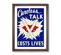 Wpa Careless Talk Costs Lives Poster Vintage Framed Print | A4 Walnut Framed Wall Art | Ready to Hang | Classic Nature Picture | Living Room Bedroom Lounge Office