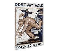 Wpa Don'T Jay Walk Poster Canvas Print | Gallery Wrapped 30mm Frame Wall Art | 24x16 inches | Ready to Hang | Retro Picture | Living Room Bedroom Lounge Office
