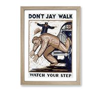 Wpa Don'T Jay Walk Poster Vintage Framed Print | A4 Oak Framed Wall Art | Ready to Hang | Classic Nature Picture | Living Room Bedroom Lounge Office