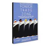Wpa Foreign Trade Zone No.3 Poster Canvas Print | Gallery Wrapped 30mm Frame Wall Art | 20x14 inches | Ready to Hang | Retro Picture | Living Room Bedroom Lounge Office