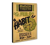 Wpa Habit Theatre Poster Vintage Canvas Wall Art Print Ready to Hang, Framed Picture for Living Room Bedroom Home Office Décor, 30x20 Inch (76x50 cm)