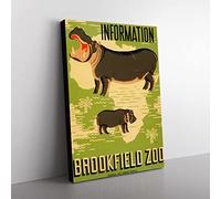Wpa Hippo Zoo Poster No.1 Poster Vintage Canvas Wall Art Print Ready to Hang, Framed Picture for Living Room Bedroom Home Office Décor, 50x35 cm (20x14 Inch)