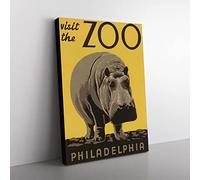Wpa Hippo Zoo Poster No.2 Poster Vintage Canvas Wall Art Print Ready to Hang, Framed Picture for Living Room Bedroom Home Office Décor, 76x50 cm (30x20 Inch)
