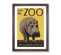 Wpa Hippo Zoo Poster No.2 Poster Vintage Framed Print | A4 Walnut Framed Wall Art | Ready to Hang | Classic Nature Picture | Living Room Bedroom Lounge Office
