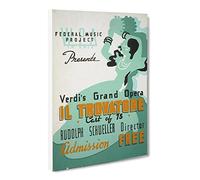 Wpa Il Trovatore Theatre Poster Vintage Canvas Wall Art Print Ready to Hang, Framed Picture for Living Room Bedroom Home Office Décor, 20x14 Inch (50x35 cm)