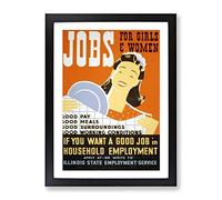 Wpa Jobs For Girls Poster Vintage Framed Wall Art Print, Ready to Hang Picture for Living Room Bedroom Home Office Décor, Black A2 (64 x 46 cm)