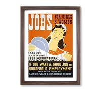 Wpa Jobs For Girls Poster Vintage Framed Wall Art Print, Ready to Hang Picture for Living Room Bedroom Home Office Décor, Walnut A3 (34 x 46 cm)