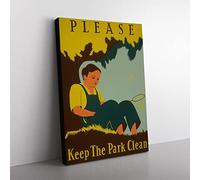 Wpa Keep The Park Clean No.2 Poster Vintage Canvas Wall Art Print Ready to Hang, Framed Picture for Living Room Bedroom Home Office Décor, 76x50 cm (30x20 Inch)