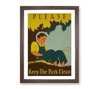 Wpa Keep The Park Clean No.2 Poster Vintage Framed Print | A4 Walnut Framed Wall Art | Ready to Hang | Classic Nature Picture | Living Room Bedroom Lounge Office
