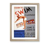 Wpa Learn To Swim Poster Vintage Framed Print | A3 Oak Framed Wall Art | Ready to Hang | Classic Nature Picture | Living Room Bedroom Lounge Office