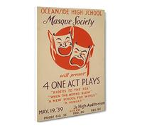Wpa Masque Society Theatre Poster Canvas Print | Gallery Wrapped 30mm Frame Wall Art | 30x20 inches | Ready to Hang | Retro Picture | Living Room Bedroom Lounge Office
