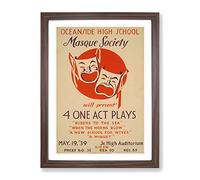 Wpa Masque Society Theatre Poster Vintage Framed Print | A2 Walnut Framed Wall Art | Ready to Hang | Classic Nature Picture | Living Room Bedroom Lounge Office
