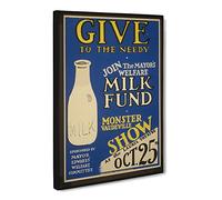 Wpa Milk Fund Poster Vintage Canvas Wall Art Print Ready to Hang, Framed Picture for Living Room Bedroom Home Office Décor, 20x14 Inch (50x35 cm)