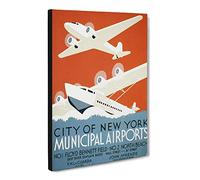 Wpa Municipal Airports Poster Vintage Canvas Wall Art Print Ready to Hang, Framed Picture for Living Room Bedroom Home Office Décor, 24x16 Inch (60x40 cm)