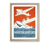 Wpa Municipal Airports Poster Vintage Framed Wall Art Print, Ready to Hang Picture for Living Room Bedroom Home Office Décor, Oak A4 (34 x 25 cm)