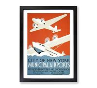 Wpa Municipal Airports Poster Vintage Framed Wall Art Print, Ready to Hang Picture for Living Room Bedroom Home Office Décor, Black A2 (64 x 46 cm)