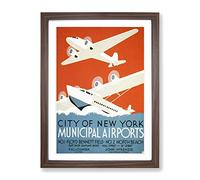 Wpa Municipal Airports Poster Vintage Framed Wall Art Print, Ready to Hang Picture for Living Room Bedroom Home Office Décor, Walnut A2 (64 x 46 cm)