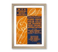 Wpa Music Project No.2 Music Poster Vintage Framed Wall Art Print, Ready to Hang Picture for Living Room Bedroom Home Office Décor, Oak A2 (64 x 46 cm)