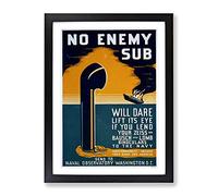 Wpa No Enemy Sub War Poster Vintage Framed Print | A3 Black Framed Wall Art | Ready to Hang | Classic Nature Picture | Living Room Bedroom Lounge Office