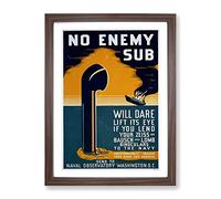 Wpa No Enemy Sub War Poster Vintage Framed Print | A4 Walnut Framed Wall Art | Ready to Hang | Classic Nature Picture | Living Room Bedroom Lounge Office