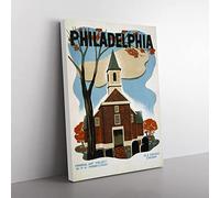 Wpa Philadelphia No.4 Travel Poster Vintage Canvas Wall Art Print Ready to Hang, Framed Picture for Living Room Bedroom Home Office Décor, 50x35 cm (20x14 Inch)