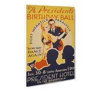 Wpa Presidents Birthday Ball Poster Canvas Print | Gallery Wrapped 30mm Frame Wall Art | 24x16 inches | Ready to Hang | Retro Picture | Living Room Bedroom Lounge Office
