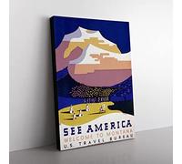 Wpa See America Montana No.1 Travel Poster Vintage Canvas Wall Art Print Ready to Hang, Framed Picture for Living Room Bedroom Home Office Décor, 50x35 cm (20x14 Inch)
