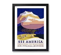 Wpa See America Montana No.1 Travel Poster Vintage Framed Wall Art Print, Ready to Hang Picture for Living Room Bedroom Home Office Décor, Black A4 (34 x 25 cm)