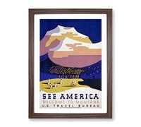 Wpa See America Montana No.1 Travel Poster Vintage Framed Wall Art Print, Ready to Hang Picture for Living Room Bedroom Home Office Décor, Walnut A4 (34 x 25 cm)