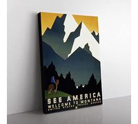 Wpa See America Montana No.2 Travel Poster Vintage Canvas Wall Art Print Ready to Hang, Framed Picture for Living Room Bedroom Home Office Décor, 60x40 cm (24x16 Inch)