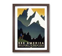 Wpa See America Montana No.2 Travel Poster Vintage Framed Wall Art Print, Ready to Hang Picture for Living Room Bedroom Home Office Décor, Walnut A4 (34 x 25 cm)