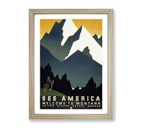 Wpa See America Montana No.2 Travel Poster Vintage Framed Wall Art Print, Ready to Hang Picture for Living Room Bedroom Home Office Décor, Oak A3 (34 x 46 cm)