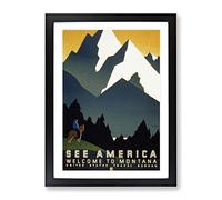 Wpa See America Montana No.2 Travel Poster Vintage Framed Wall Art Print, Ready to Hang Picture for Living Room Bedroom Home Office Décor, Black A3 (34 x 46 cm)