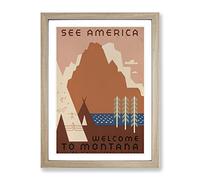 Wpa See America Montana Travel Poster Vintage Framed Print | A3 Oak Framed Wall Art | Ready to Hang | Classic Nature Picture | Living Room Bedroom Lounge Office