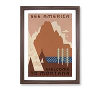 Wpa See America Montana Travel Poster Vintage Framed Wall Art Print, Ready to Hang Picture for Living Room Bedroom Home Office Décor, Walnut A2 (64 x 46 cm)