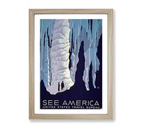 Wpa See America No.2 Travel Poster Vintage Framed Wall Art Print, Ready to Hang Picture for Living Room Bedroom Home Office Décor, Oak A4 (34 x 25 cm)