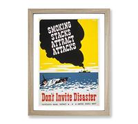 Wpa Smoking Attracts Attacks War Poster Vintage Framed Print | A3 Oak Framed Wall Art | Ready to Hang | Classic Nature Picture | Living Room Bedroom Lounge Office
