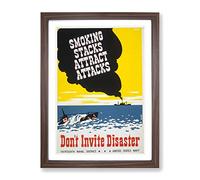 Wpa Smoking Attracts Attacks War Poster Vintage Framed Print | A3 Walnut Framed Wall Art | Ready to Hang | Classic Nature Picture | Living Room Bedroom Lounge Office