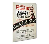 Wpa Swing Mikado Theatre Poster Vintage Canvas Wall Art Print Ready to Hang, Framed Picture for Living Room Bedroom Home Office Décor, 20x14 Inch (50x35 cm)