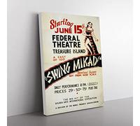 Wpa Swing Mikado Theatre Poster Vintage Canvas Wall Art Print Ready to Hang, Framed Picture for Living Room Bedroom Home Office Décor, 76x50 cm (30x20 Inch)