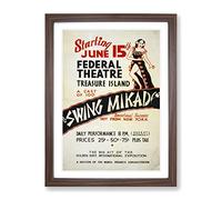 Wpa Swing Mikado Theatre Poster Vintage Framed Wall Art Print, Ready to Hang Picture for Living Room Bedroom Home Office Décor, Walnut A3 (34 x 46 cm)