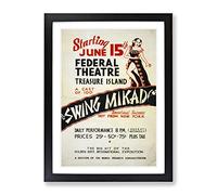 Wpa Swing Mikado Theatre Poster Vintage Framed Wall Art Print, Ready to Hang Picture for Living Room Bedroom Home Office Décor, Black A2 (64 x 46 cm)