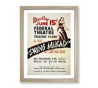 Wpa Swing Mikado Theatre Poster Vintage Framed Wall Art Print, Ready to Hang Picture for Living Room Bedroom Home Office Décor, Oak A2 (64 x 46 cm)