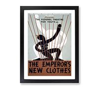 Wpa The Emperors New Clothes Theatre Poster Vintage Framed Wall Art Print, Ready to Hang Picture for Living Room Bedroom Home Office Décor, Black A4 (34 x 25 cm)