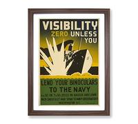 Wpa Visibility Zero War Poster Vintage Framed Print | A2 Walnut Framed Wall Art | Ready to Hang | Classic Nature Picture | Living Room Bedroom Lounge Office