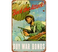 WPA War Propaganda Back The Attack Buy War Bonds WWII War Savings Motivational Metal Tin Signs Room Stuff Wall Decor Sign 8x12 Inch