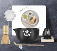 WPAJIRZO Matcha Set, Matcha Tea Ceremonies 8-Piece Set with Matcha Broom, Ceramic Bowl, Spoon, Broom Holder, Spoon Holder, Strainer and Tea Towel, MatchaTea Gift Set for Men and Women