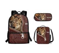 Wpamlrta 3 Pcs School Backpack Set Cool 3D Wolf Backpack for Boys Teen Preschool Elementary Bookbags Set with Lunch Tote Bag Pencil Case Kids School Bags Rucksack Daypack 3 In 1